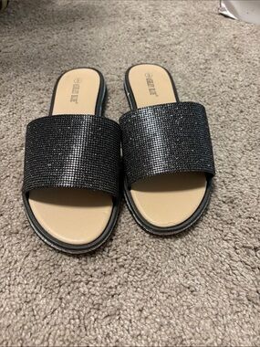 Ashley Blue Black Sparkle Slide Sandals